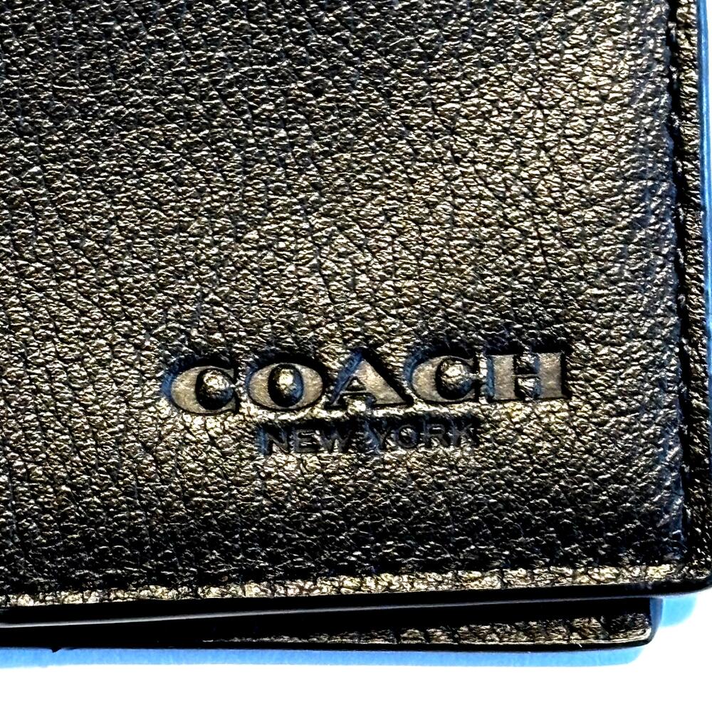 Men’s Coach wallet textured black leather slim bifold classic ID cards cash